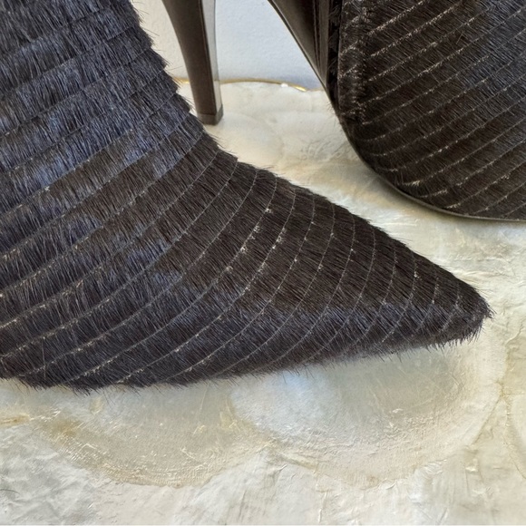 Kenneth Cole Brown Leather Faux Fur Stiletto Booties Sz 10 - Picture 5 of 16